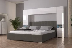 Azura Home Design Tête de lit avec rangement Armoire - pont de lit PANAMA 12/HG/W/1-1A blanc/blanc brillant 256x184x35cm Best