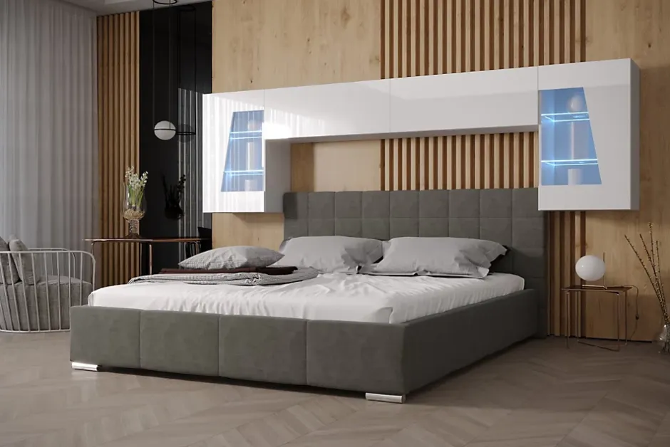 Azura Home Design Tête de lit avec rangement Armoire - pont de lit PANAMA 10/HG/W/1-1A blanc/blanc brillant 282x91x35cm Discount