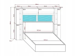 Azura Home Design Tête de lit avec rangement Armoire - pont de lit PANAMA 14/M/S/5-1A chêne sonoma 256x184x35cm