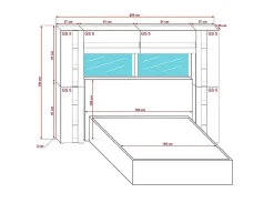 Azura Home Design Tête de lit avec rangement Armoire - pont de lit PANAMA 14/M/S/5-1A chêne sonoma 256x184x35cm