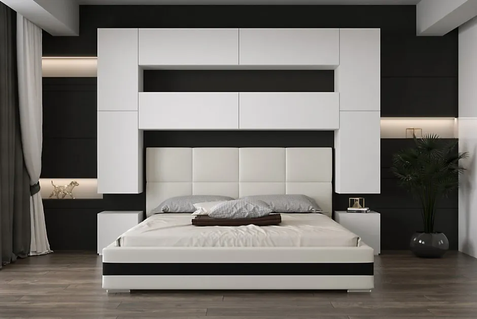 Azura Home Design Tête de lit avec rangement Armoire - pont de lit PANAMA 4/M/W/3-1A blanc 256x223x35cm