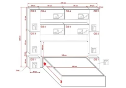 Azura Home Design Tête de lit avec rangement Armoire - pont de lit PANAMA 4/M/W/3-1A blanc 256x223x35cm