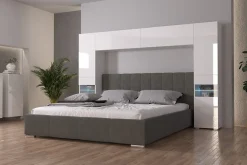 Azura Home Design Tête de lit avec rangement Armoire - pont de lit PANAMA 12HG/W/2-1B blanc/blanc brillant 240x184x35cm