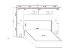 Azura Home Design Tête de lit avec rangement Armoire - pont de lit PANAMA 12HG/W/2-1B blanc/blanc brillant 240x184x35cm