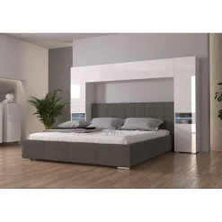 Azura Home Design Tête de lit avec rangement Armoire - pont de lit PANAMA 12HG/W/2-1B blanc/blanc brillant 240x184x35cm
