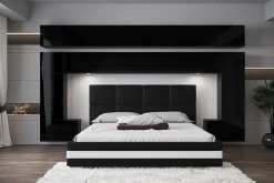 Azura Home Design Tête de lit avec rangement Armoire - pont de lit PANAMA 5/HG/B/1-1A noir/noir brillant 323x214x35cm Clearance