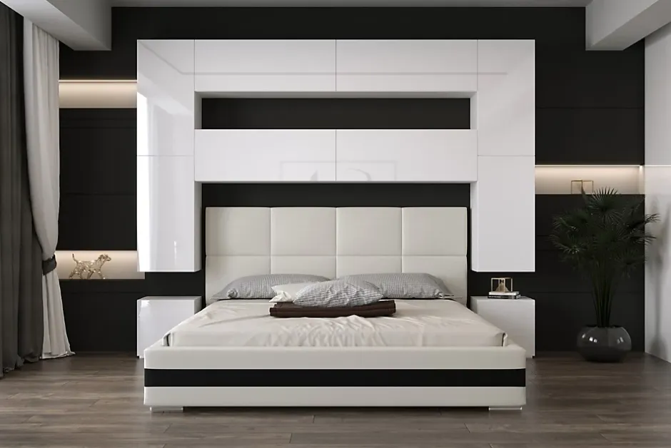 Azura Home Design Tête de lit avec rangement Armoire - pont de lit PANAMA 4/HG/W/2-1B blanc/blanc brillant 240x223x35cm