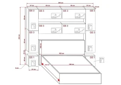 Azura Home Design Tête de lit avec rangement Armoire - pont de lit PANAMA 4/HG/W/2-1B blanc/blanc brillant 240x223x35cm