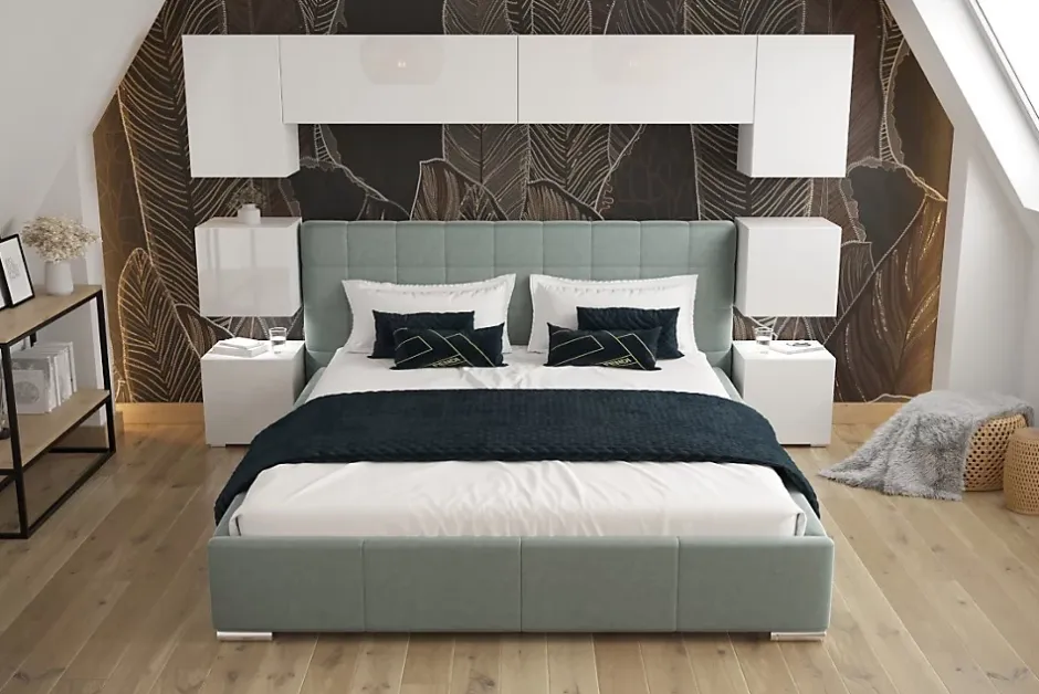 Azura Home Design Tête de lit avec rangement Armoire - pont de lit PANAMA 13/HG/W/1-1A blanc/blanc brillant 256x182x35cm