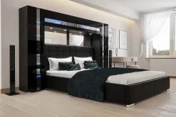 Azura Home Design Tête de lit avec rangement Armoire - pont de lit PANAMA 14-HG-B-1-1A noir/noir brillant 256x184x35cm