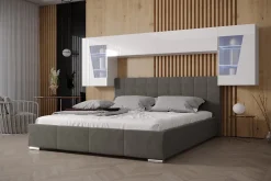Azura Home Design Tête de lit avec rangement Armoire - pont de lit PANAMA 9HG/W/2-1C blanc/blanc brillant 306x91x35cm Outlet