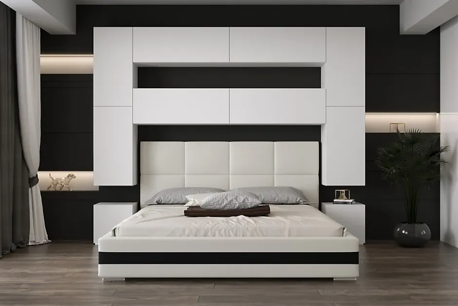Azura Home Design Tête de lit avec rangement Armoire - pont de lit PANAMA 4/M/W/3-1C blanc 280x223x35cm Best