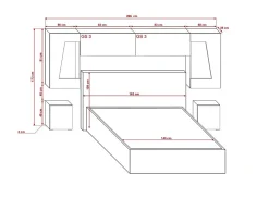 Azura Home Design Tête de lit avec rangement Armoire - pont de lit PANAMA 11/HG/W/1-1A blanc/blanc brillant 266x91x35cm