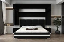 Azura Home Design Tête de lit avec rangement Armoire - pont de lit PANAMA 4/HG/B/1-1C noir/noir brillant 280x223x35cm