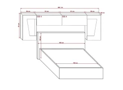 Azura Home Design Tête de lit avec rangement Armoire - pont de lit PANAMA 9/HG/W/1-1A blanc/blanc brillant 282x91x35cm Clearance