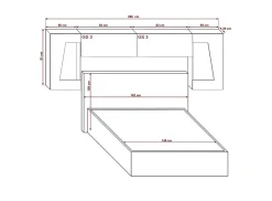 Azura Home Design Tête de lit avec rangement Armoire - pont de lit PANAMA 10HG/W/2-1B blanc/blanc brillant 266x91x35cm Discount