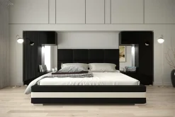 Azura Home Design Tête de lit avec rangement Armoire - pont de lit PANAMA 1/21B/HG1 noir/noir brillant 345-385x159cm New