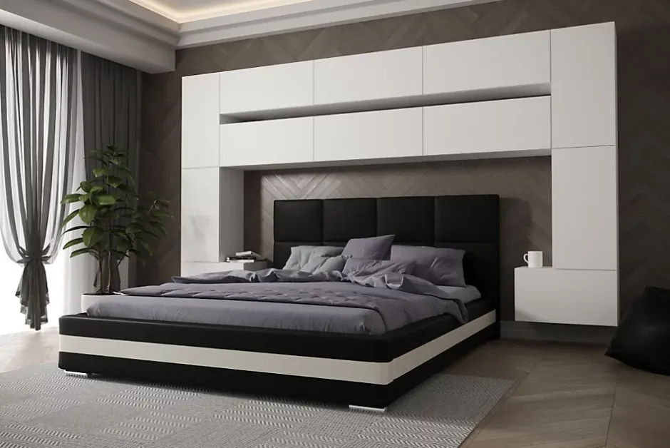 Azura Home Design Tête de lit avec rangement Armoire - pont de lit PANAMA 7/M/W/4-1A blanc mat 323x213x35cm