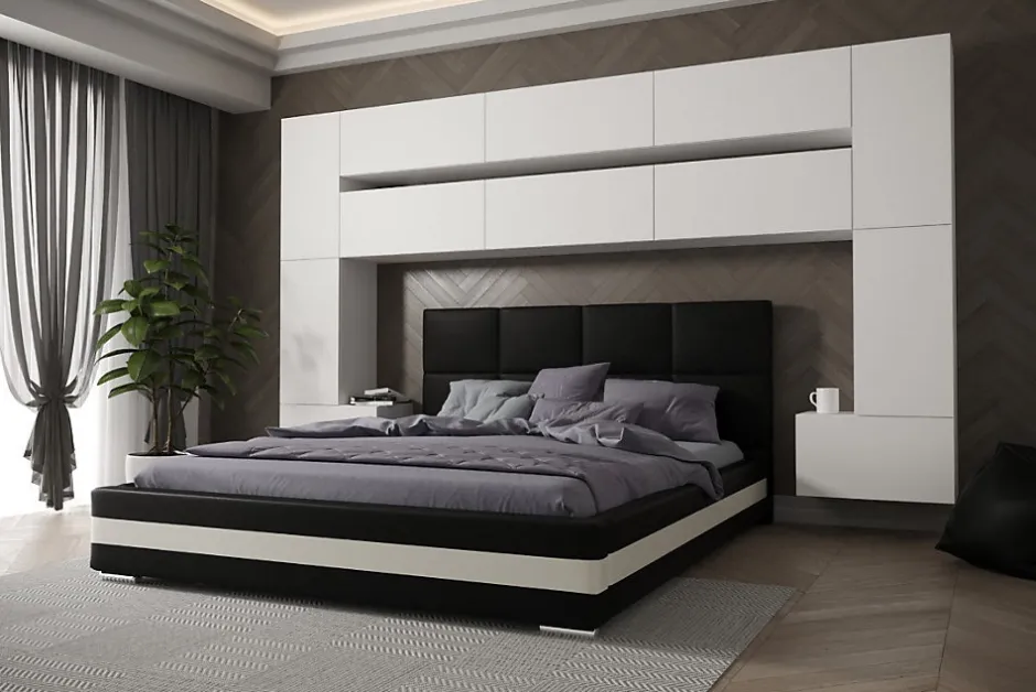 Azura Home Design Tête de lit avec rangement Armoire - pont de lit PANAMA 7/M/W/4-1C blanc mat 300x213x35cm