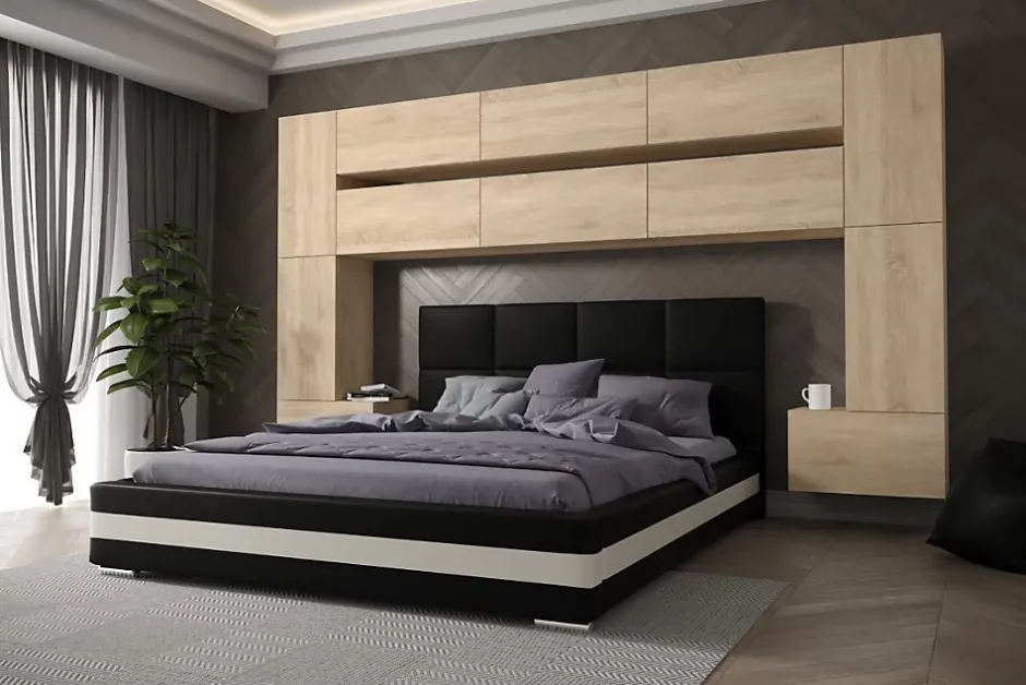Azura Home Design Tête de lit avec rangement Armoire - pont de lit PANAMA 7/M/S/5-1A chêne sonoma 323x213x35cm Online