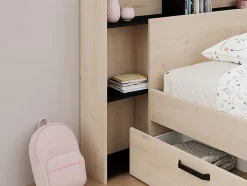 Vente-unique Tête de lit avec rangements 140 cm - Coloris : Naturel et noir - KINSELIA