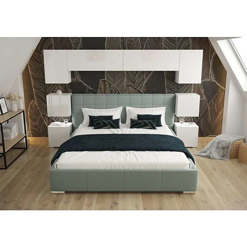 Azura Home Design Tête de lit avec rangement Armoire - pont de lit PANAMA 13/HG/W/2-1B blanc/blanc brillant 240x182x35cm