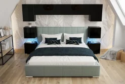 Azura Home Design Tête de lit avec rangement Armoire - pont de lit PANAMA 13/HG/B/1-1B noir/noir brillant 240x182x35cm