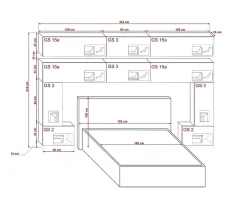 Azura Home Design Tête de lit avec rangement Armoire - pont de lit PANAMA 5/HG/W/2-1A blanc/blanc brillant 323x214x35cm New