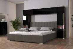 Azura Home Design Tête de lit avec rangement Armoire - pont de lit PANAMA 12/HG/B/1-1A noir/noir brillant 256x184x35cm