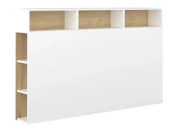 Vente-unique Tête de lit avec rangements NASTIA - 160 cm - Blanc et chêne