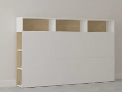 Vente-unique Tête de lit avec rangements NASTIA - 160 cm - Blanc et chêne