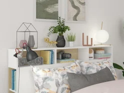 Vente-unique Tête de lit avec rangements NASTIA - 160 cm - Blanc et chêne