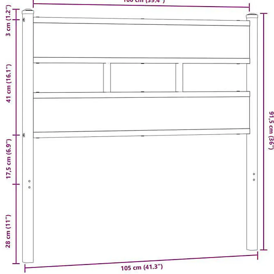Vidaxl Tête de lit de remplacement chêne marron 100 cm acier et bois d'ingénierie