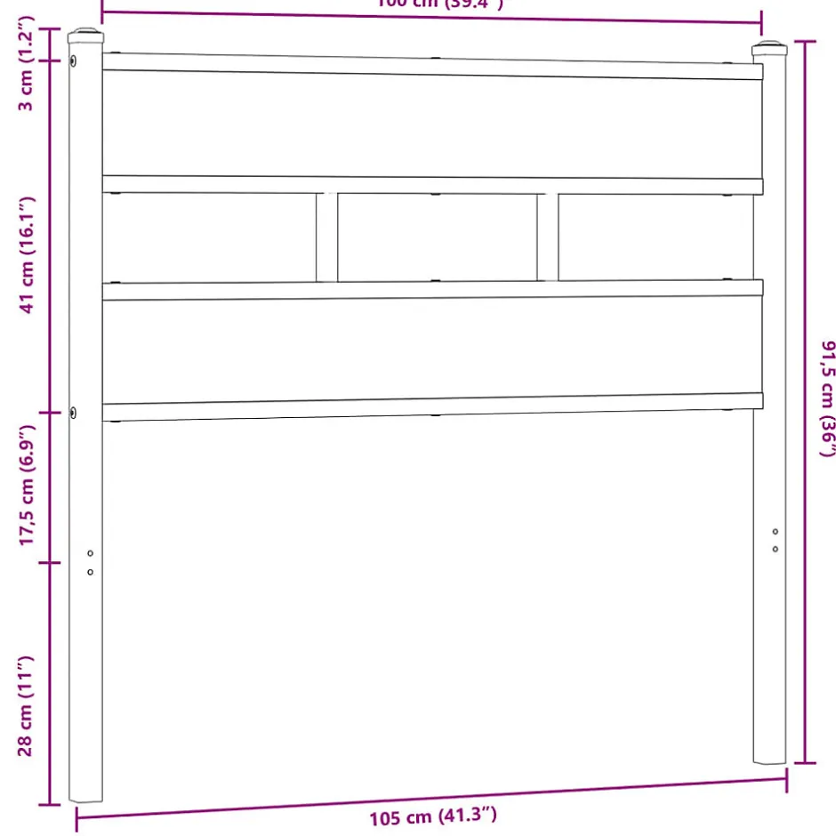 Vidaxl Tête de lit de remplacement chêne marron 100 cm acier et bois d'ingénierie