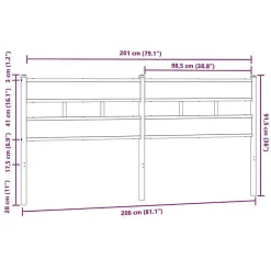 Vidaxl Tête de lit de remplacement chêne marron 200 cm acier et bois d'ingénierie