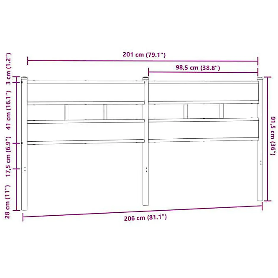 Vidaxl Tête de lit de remplacement chêne marron 200 cm acier et bois d'ingénierie