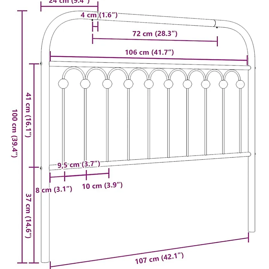 Vidaxl Tête de lit de remplacement métal noir 107 cm Clearance