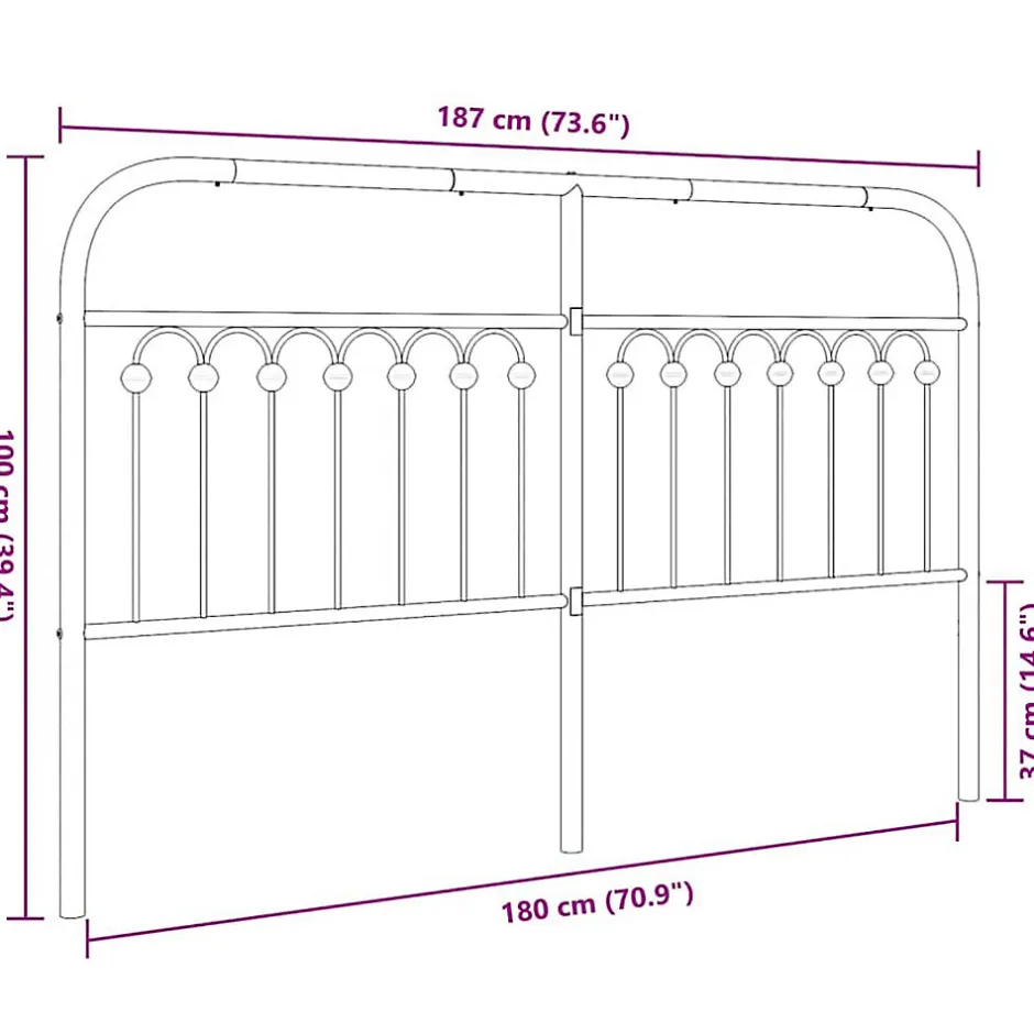 Vidaxl Tête de lit de remplacement métal noir 180 cm
