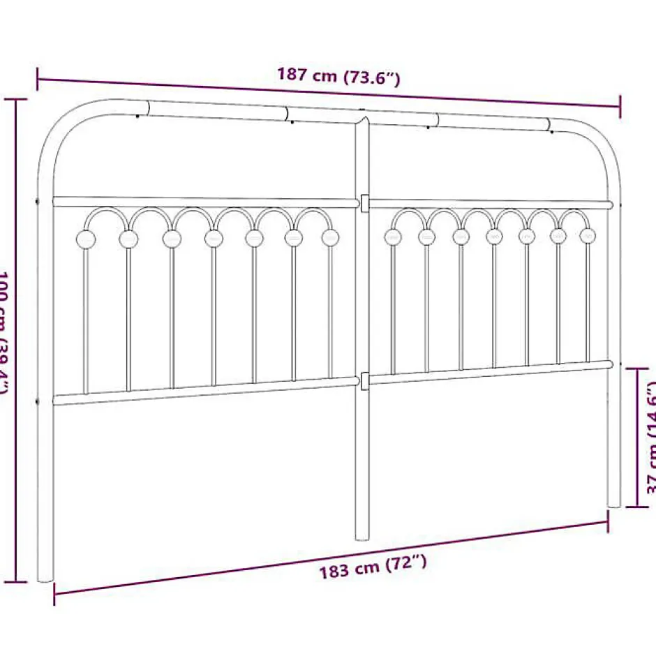 Vidaxl Tête de lit de remplacement métal noir 180 cm