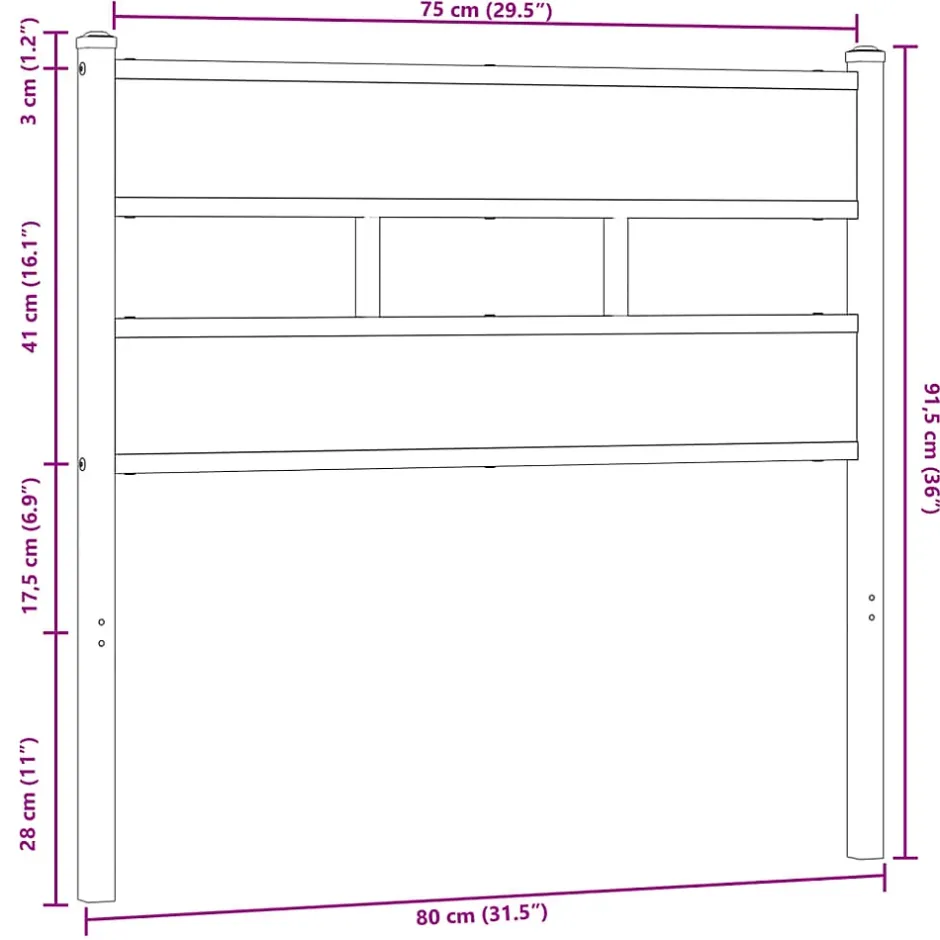Vidaxl Tête de lit de remplacement chêne marron 75 cm acier et bois d'ingénierie Online