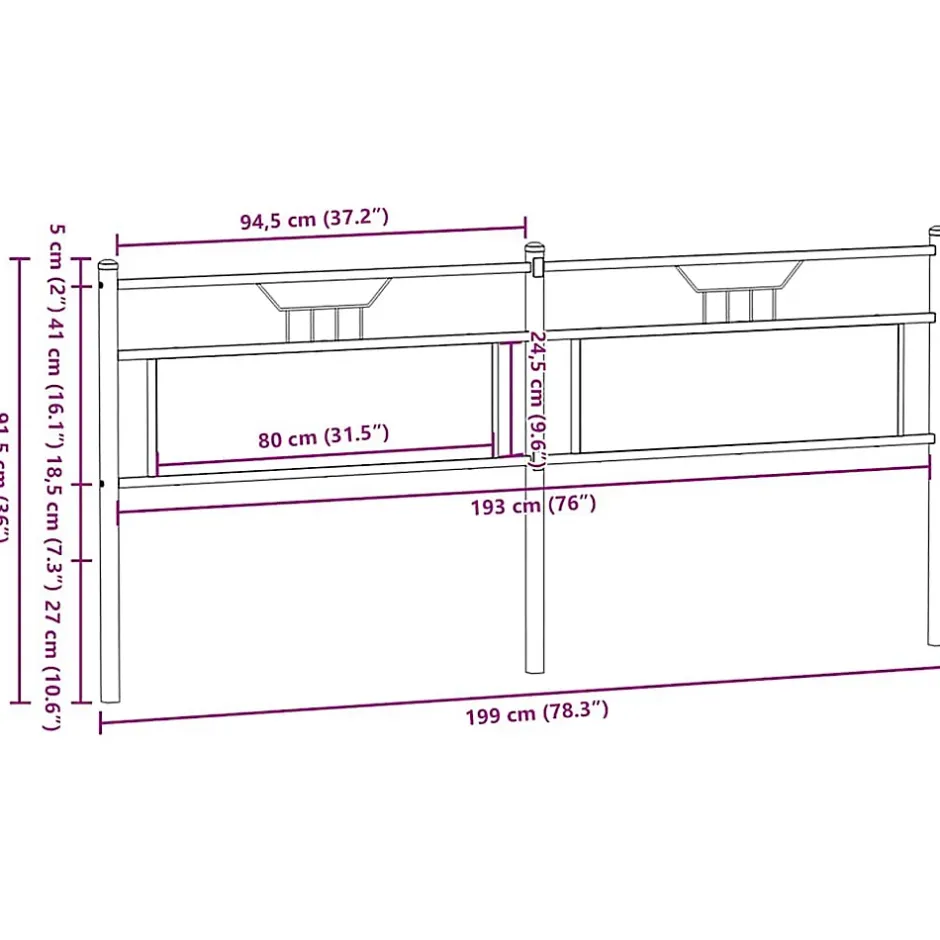 Vidaxl Tête de lit de remplacement chêne fumé 193 cm bois d'ingénierie et acier Sale
