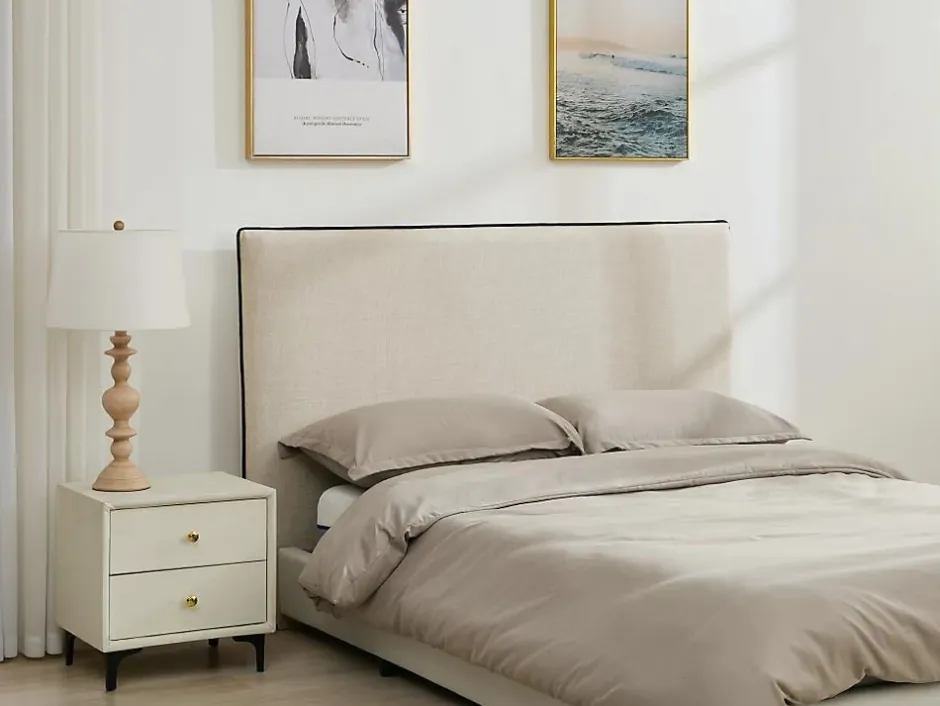 Vente-unique Tête de lit déhoussable 150 cm - Coton et lin - Beige et noir - CHESMA Outlet
