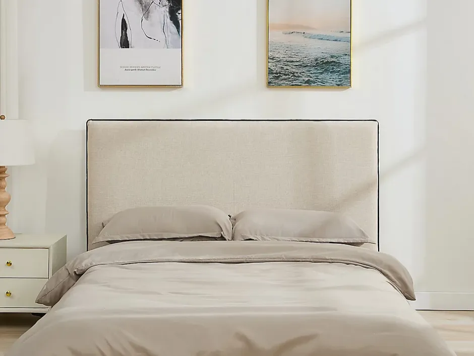 Vente-unique Tête de lit déhoussable 150 cm - Coton et lin - Beige et noir - CHESMA Outlet