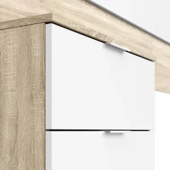 Pegane Tête de lit en mélamine avec 2 chevets coloris chêne canadian blanc artik - Hauteur 95 x Longueur 247 cm x Profondeur 38 cm Discount