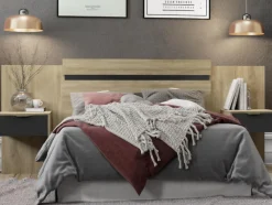 Vente-unique Tête de lit extensible avec chevets - 140/160 cm - Coloris : Naturel et noir - PARATI