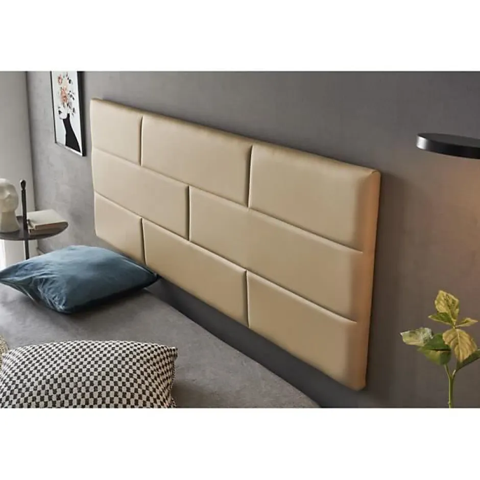 Eccox Tête de lit pour lit 90 Briques de similicuir 112 x 57 x 5 cm Rembourrage en mousse et renfort de dossier Couleur Camel Clair. ECC Hot