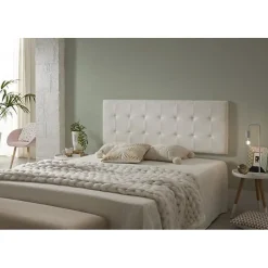 Eccox Tête de lit pour lit 160 capitone similicuir carrés 162 x 57 x 5 cm Rembourrage en mousse et renfort de dossier couleur Blanc. ECC Discount