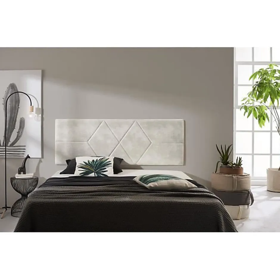 Eccox Tête de lit pour lit de 120 Deux Diamants de Tissu Anti-Tache 152 x 57 x 5 cm Couleur Blanc Gris Effet Granit.