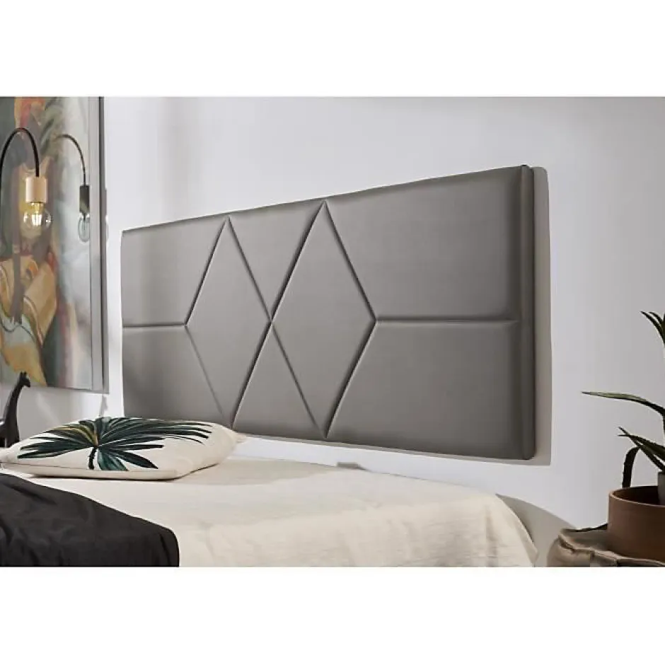 Eccox Tête de lit pour lit de 100 Deux diamants en similicuir 112 x 57 x 5 cm Rembourrage en mousse Couleur Gris.