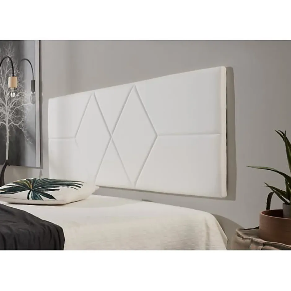 Eccox Tête de lit pour lit de 105 Deux diamants en similicuir 112 x 57 x 5 cm Rembourrage en mousse Couleur Blanc.